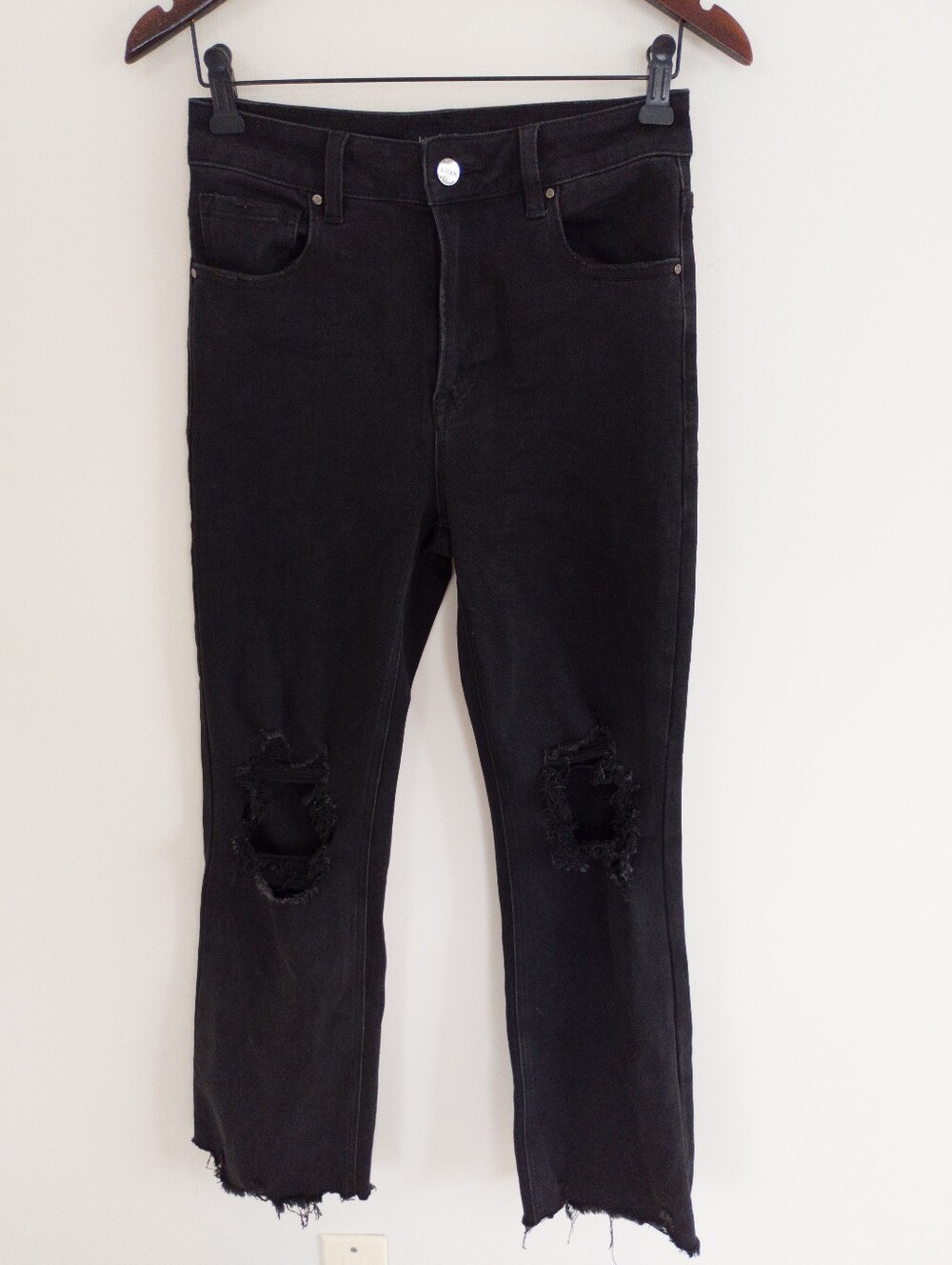 Risen Los Angeles Black Distressed High Rise Jeans Size 27 Raw Hem